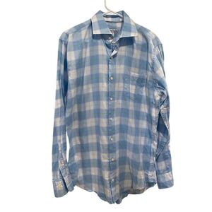 Peter Millar Mens Medium Plaid Button Down Long Sleeve‎ Casual Shirt Light Blue